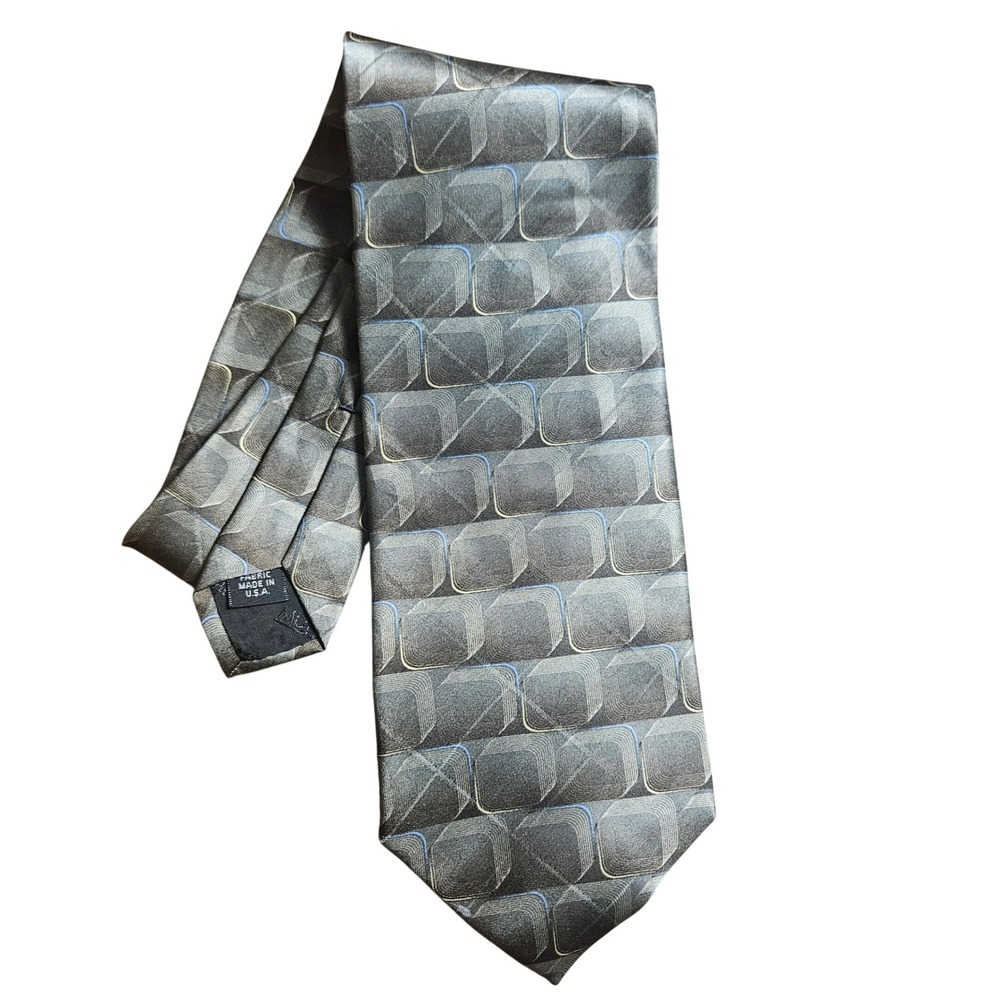 Murano Mens Silk Necktie Abstract Geometric Square Pattern USA Old Money NWT